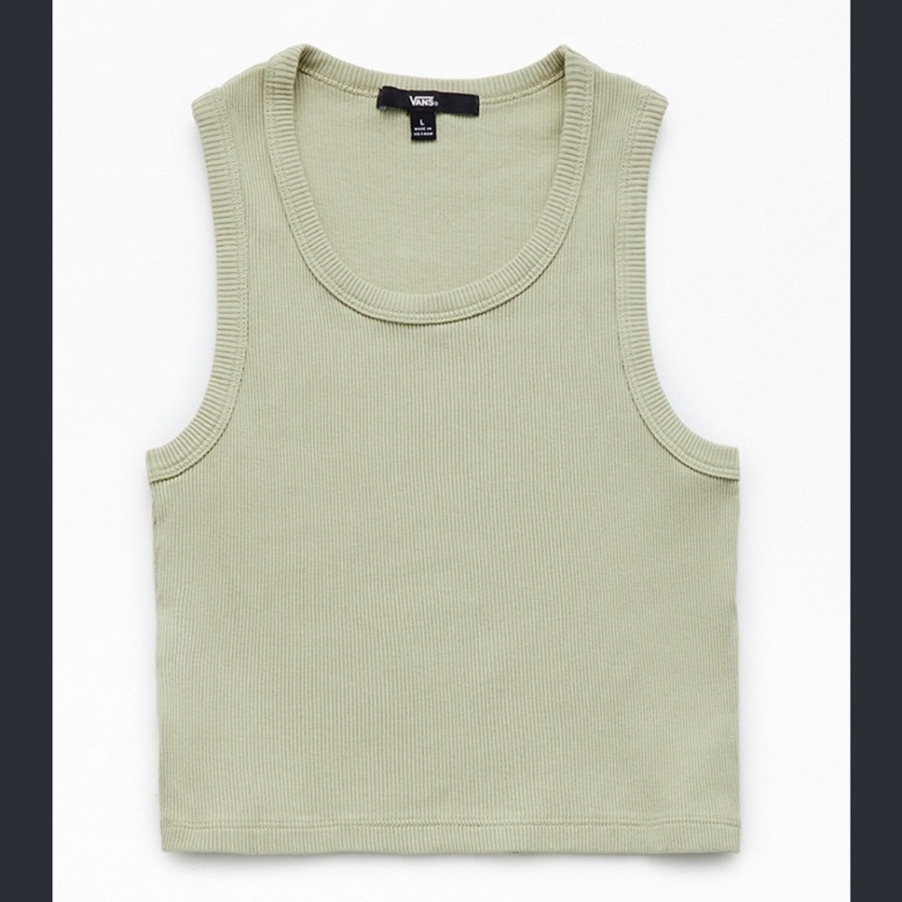 Vans | Women's Ribbed Sage Green Knit Sage Green Scoop Neck Crop Tank Top, S